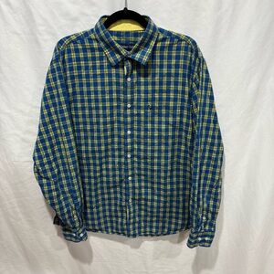 Allen Solly Sport Fit Blue Yellow Plaid Button Up Shirt XL (44) Office Corp